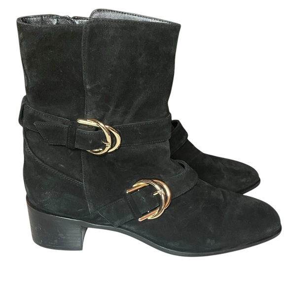 Stuart Weitzman Britain Suede Boots Black and‎ Gold 10 - Picture 4 of 10